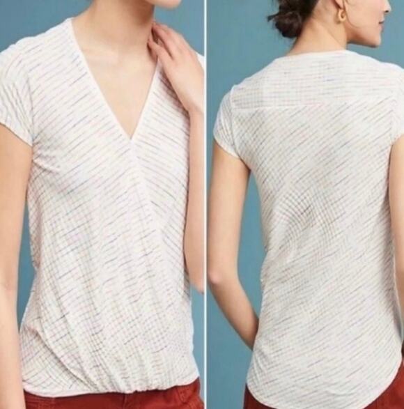 Anthropologie Tops - Anthropologie Maeve Rainbow Stripe Knit Wrap Top XS